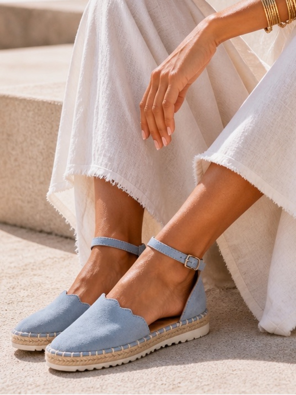 Joie Powder Blue Suede Ankle-Strap Espadrilles - Picture 1 of 8